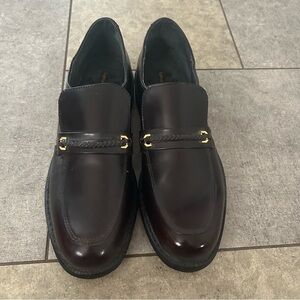 Brown Leather Slip-On Loafers with Metal Detail